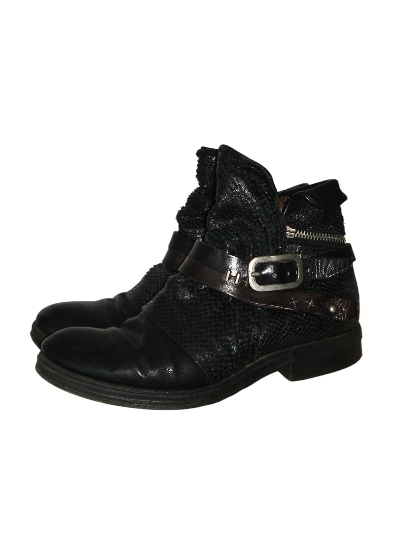 AS98 SNAKE EFFECT LEATHER BELTED BOOTS