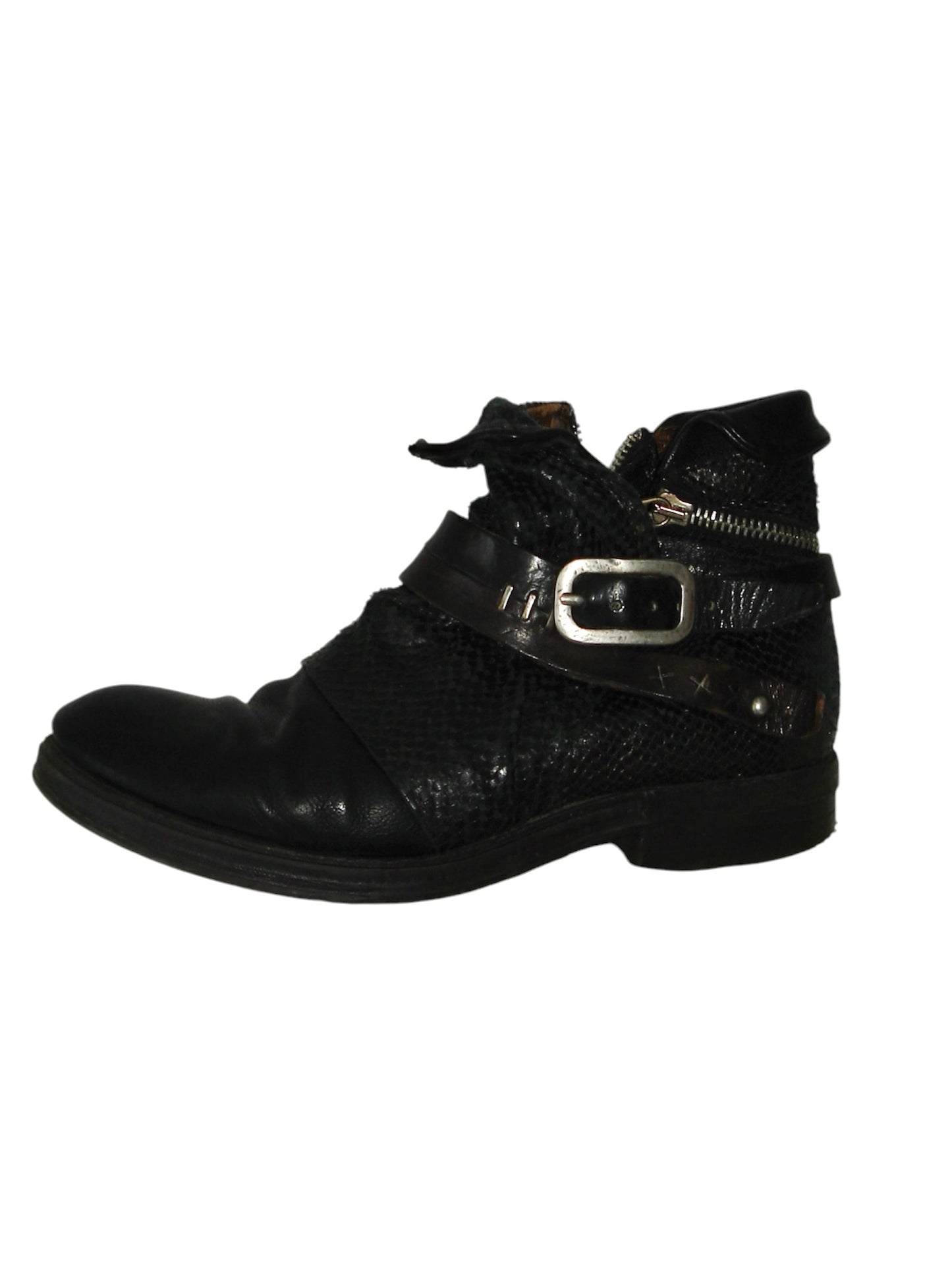 AS98 SNAKE EFFECT LEATHER BELTED BOOTS
