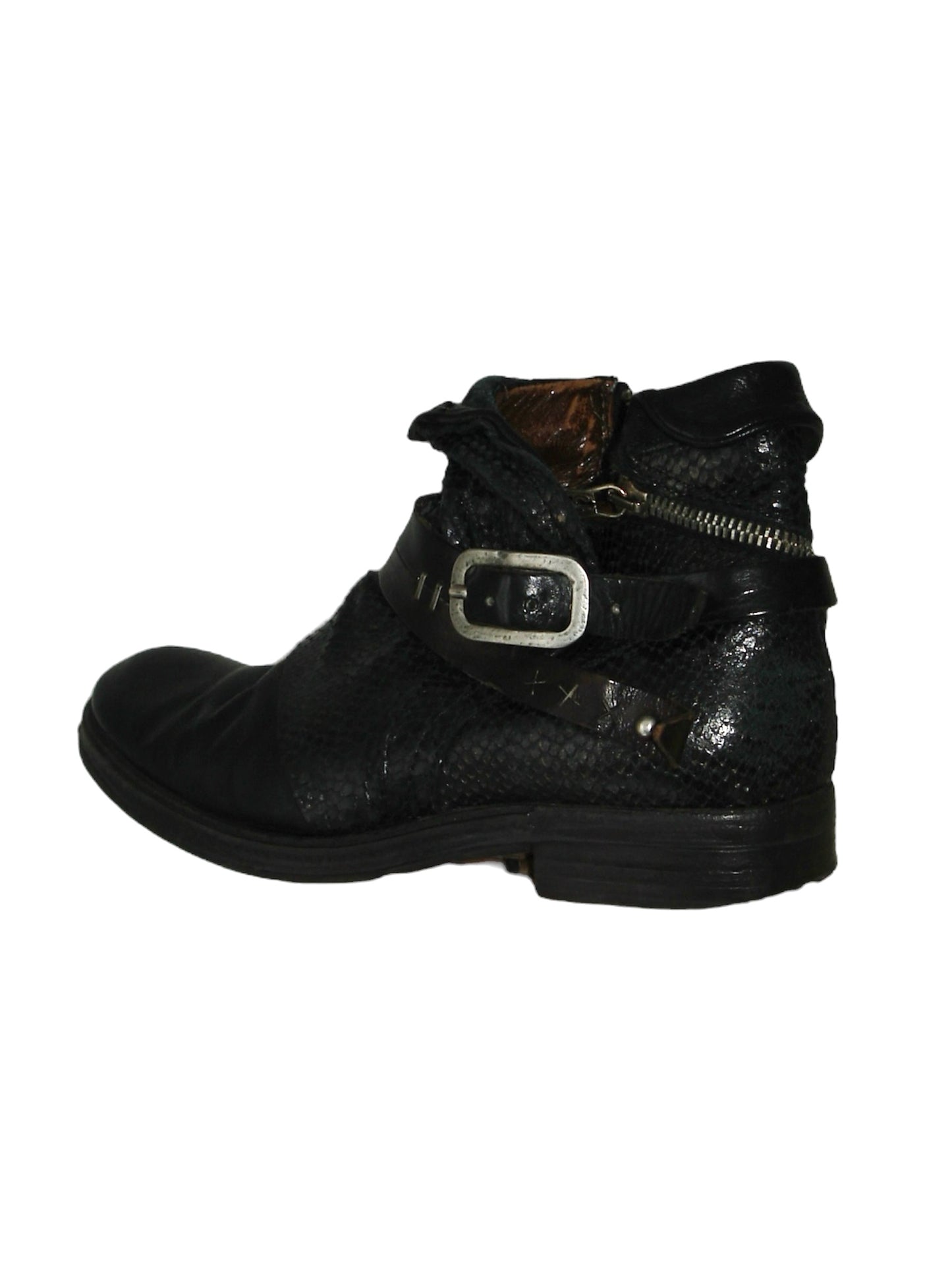 AS98 SNAKE EFFECT LEATHER BELTED BOOTS