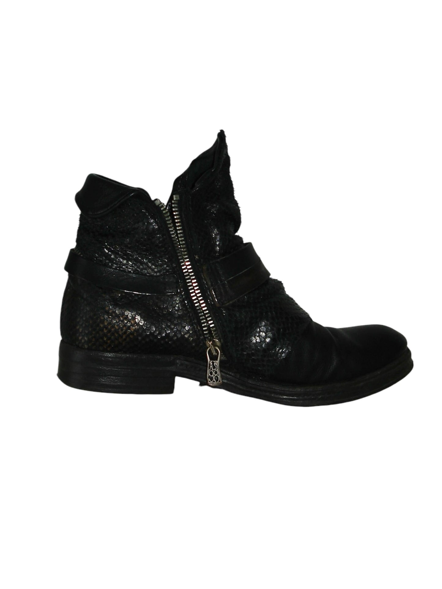 AS98 SNAKE EFFECT LEATHER BELTED BOOTS
