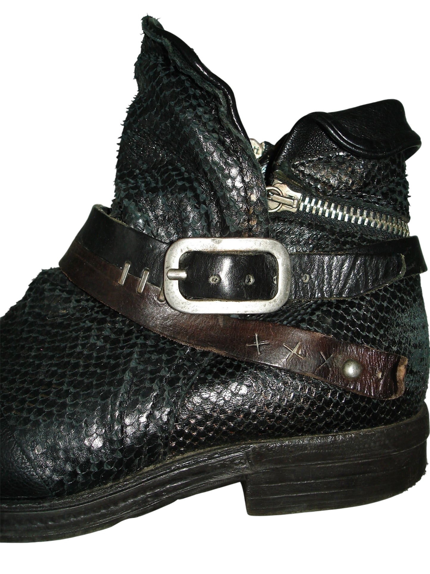 AS98 SNAKE EFFECT LEATHER BELTED BOOTS