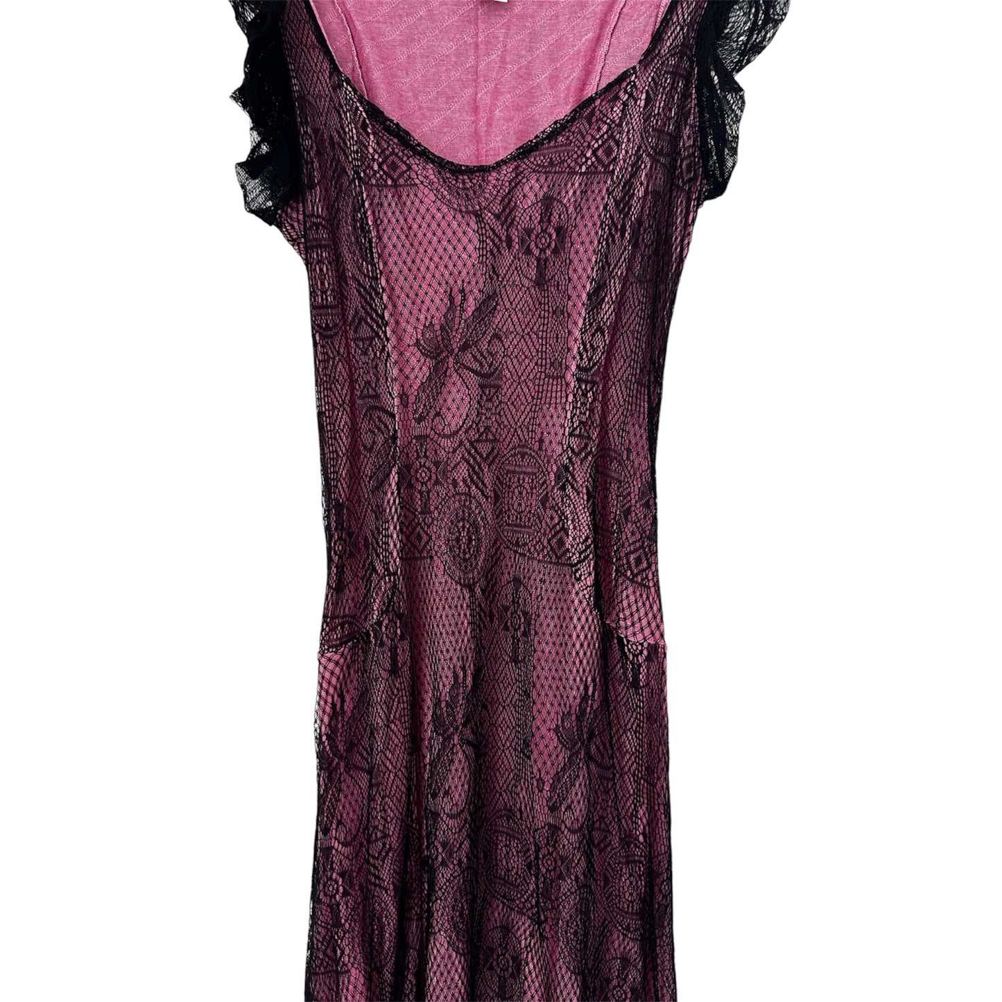 CHRISTIAN LACROIX FULL BLACK & PINK FLUID LACE DRESS