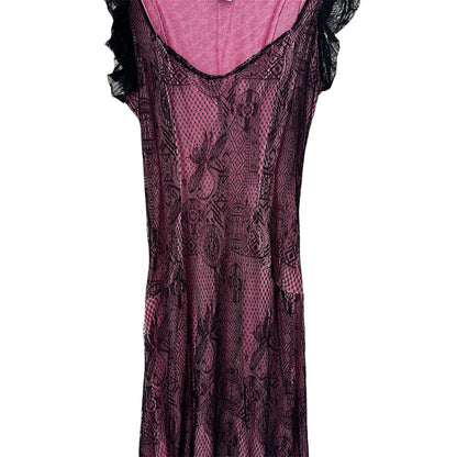 CHRISTIAN LACROIX FULL BLACK & PINK FLUID LACE DRESS