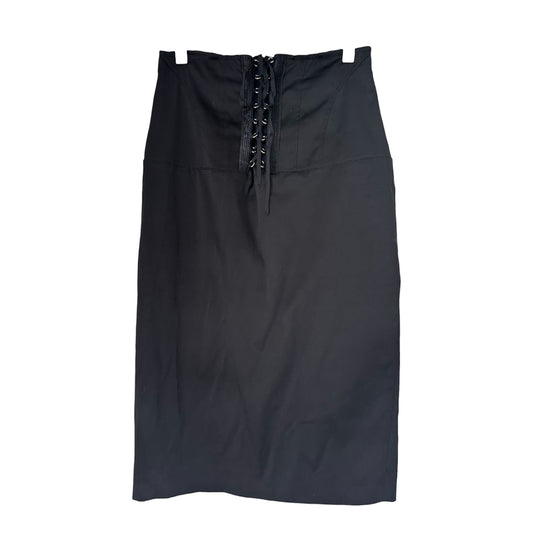 VINTAGE HIGH WAIST BLACK SATIN CORSET SKIRT