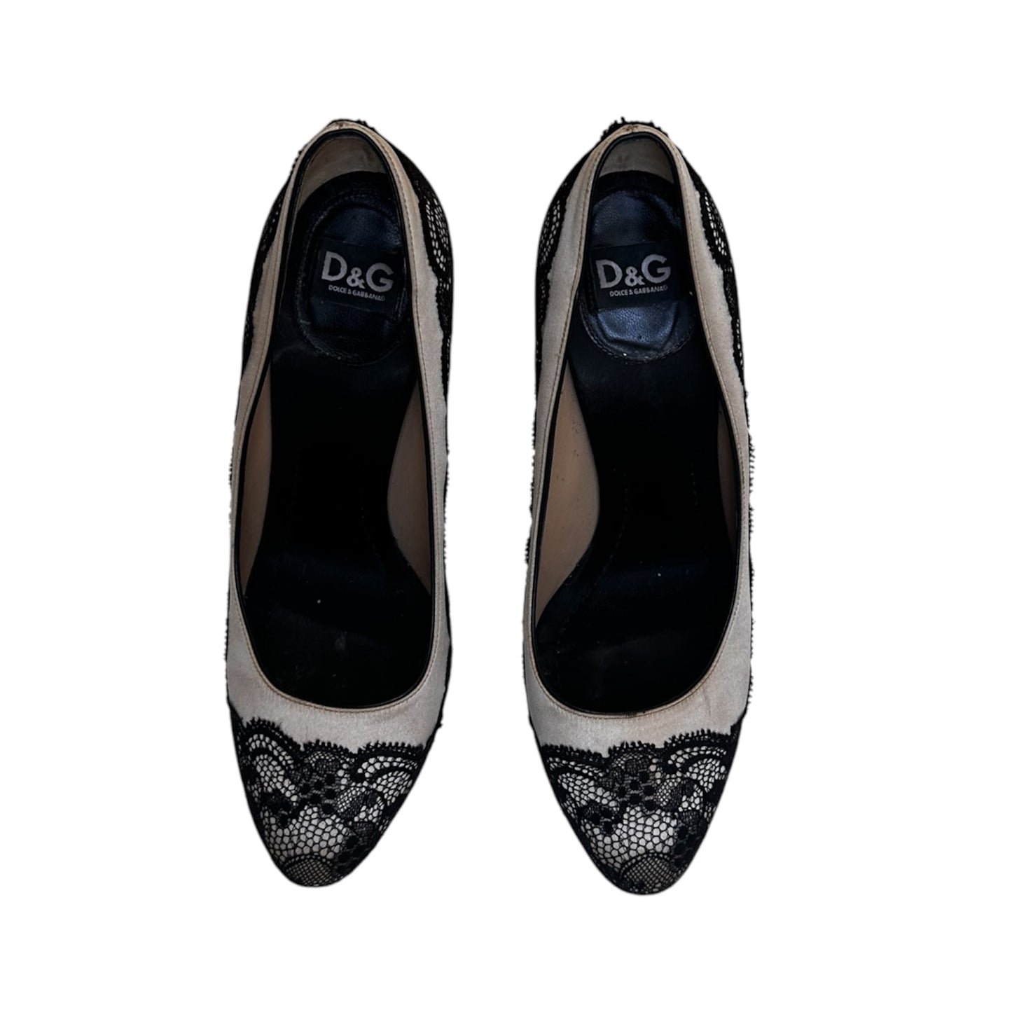 DOLCE GABBANA LACE & SATIN HEELS