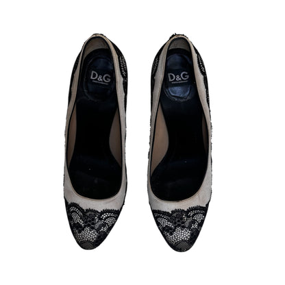 DOLCE GABBANA LACE & SATIN HEELS