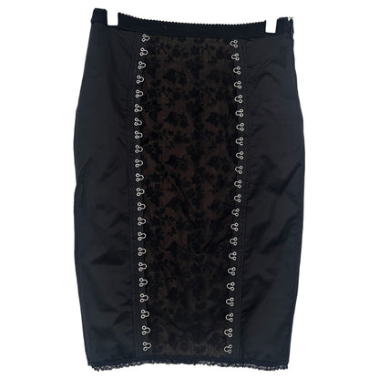 MOSCHINO MESH AND LACE SATIN PENCIL SKIRT