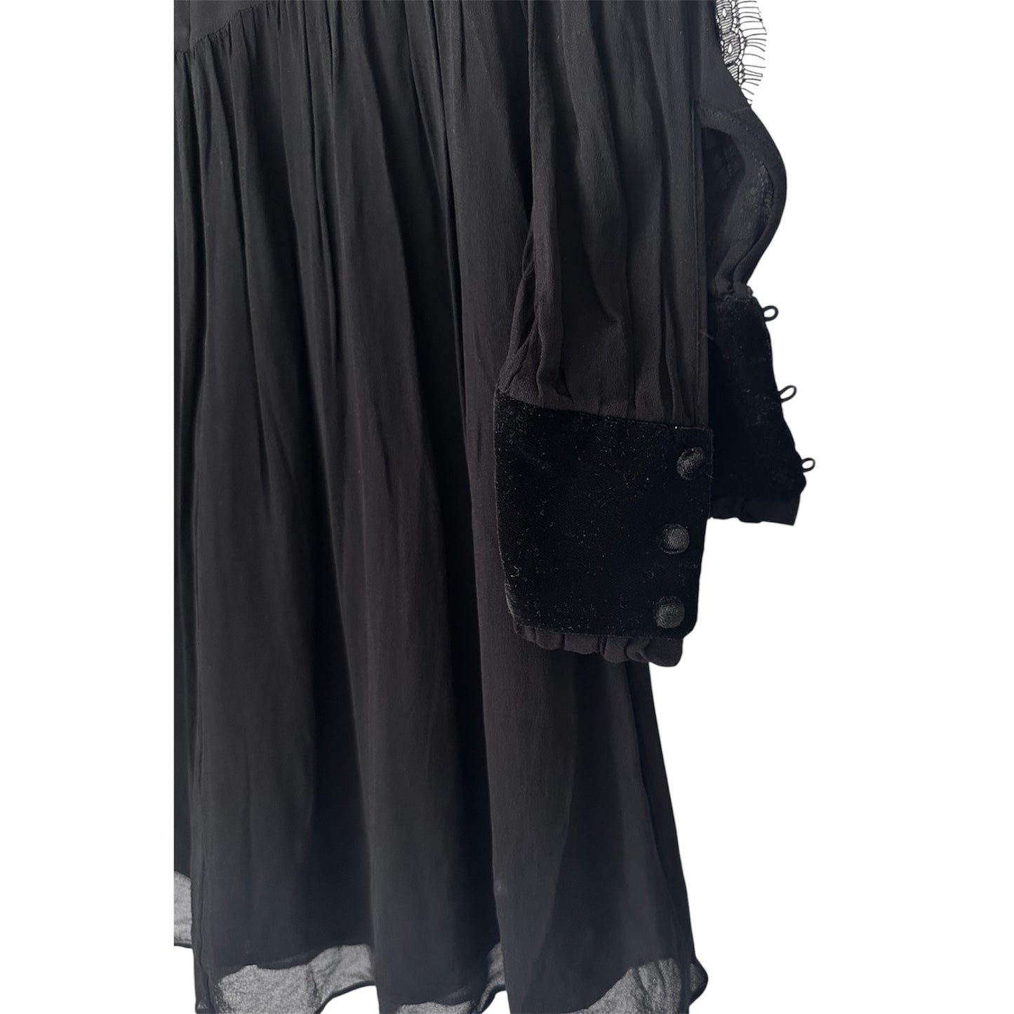 LACE AND VELVET BLACK LONG SLEVE DRESS