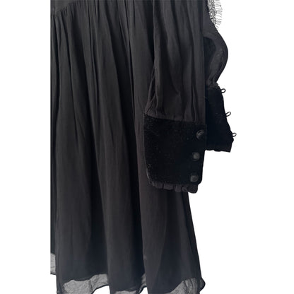LACE AND VELVET BLACK LONG SLEVE DRESS