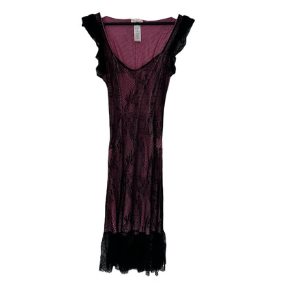 CHRISTIAN LACROIX FULL BLACK & PINK FLUID LACE DRESS