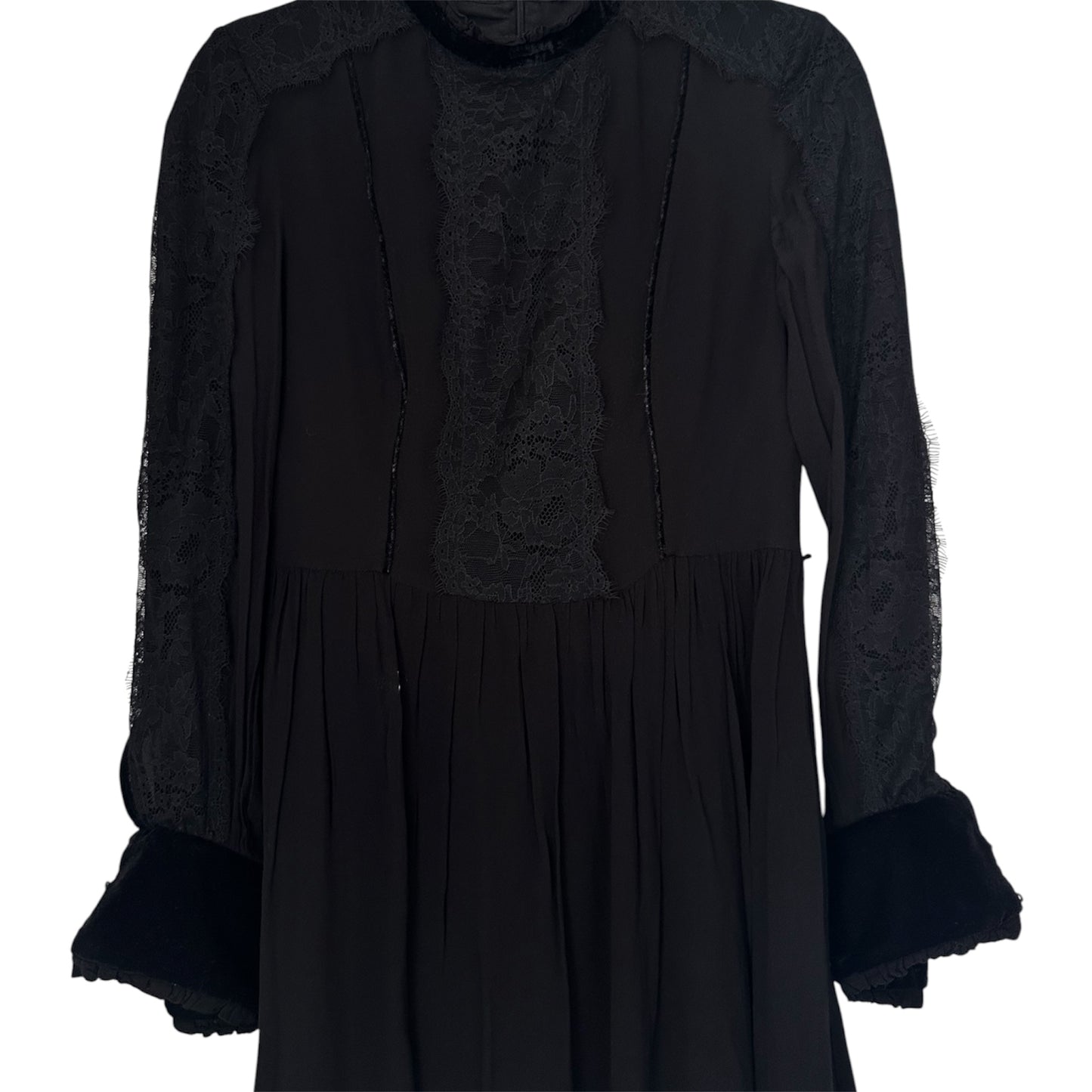 LACE AND VELVET BLACK LONG SLEVE DRESS
