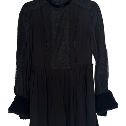 LACE AND VELVET BLACK LONG SLEVE DRESS