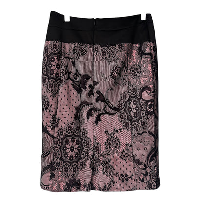 PRINTED BLACK LACE AND SATIN SKIRT