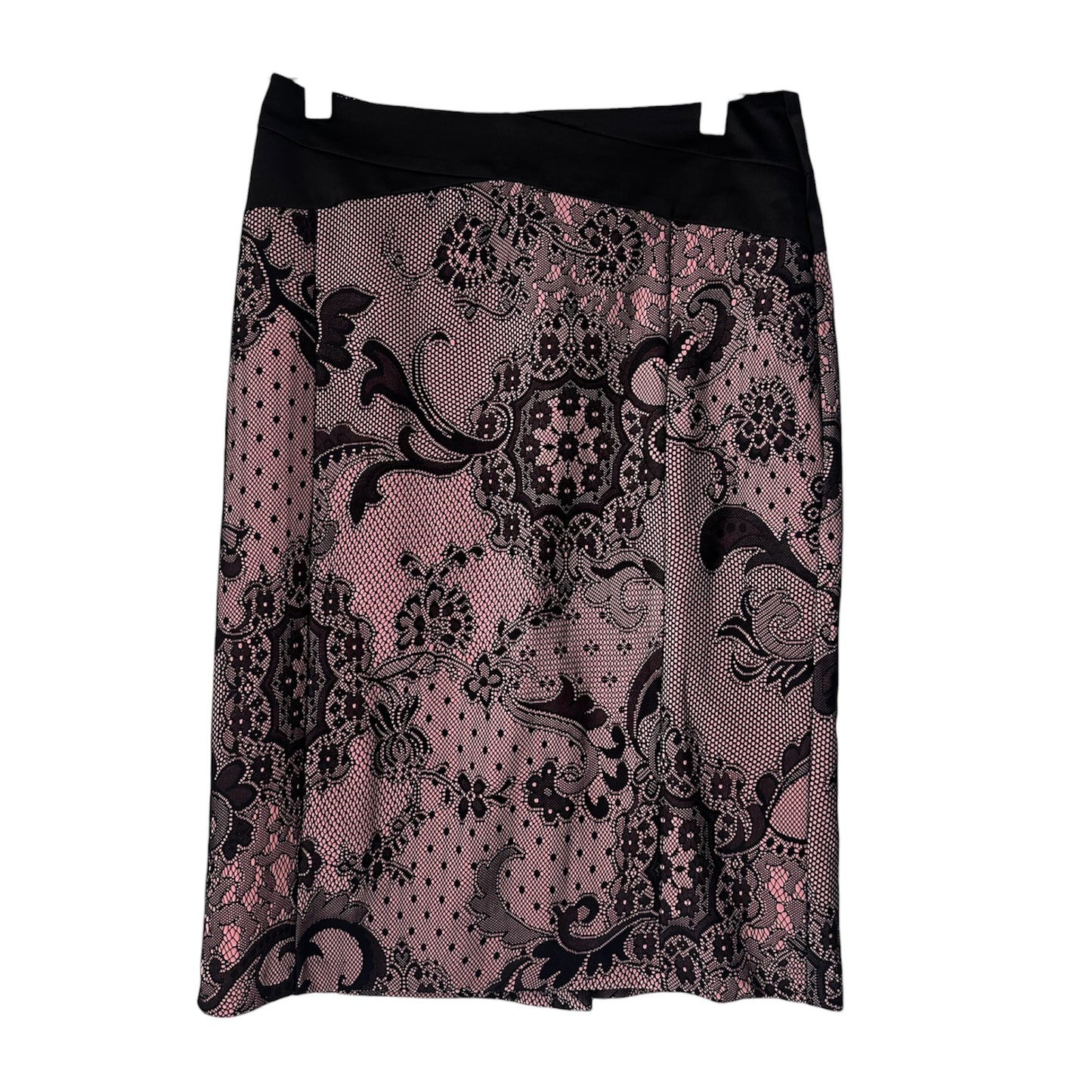 PRINTED BLACK LACE AND SATIN SKIRT