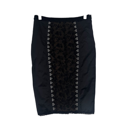 MOSCHINO MESH AND LACE SATIN PENCIL SKIRT