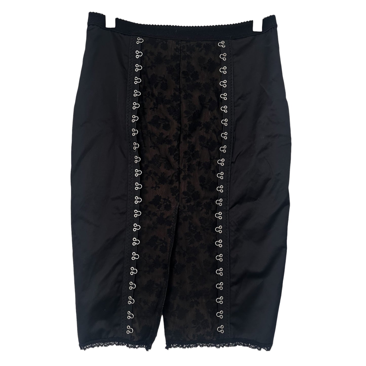 MOSCHINO MESH AND LACE SATIN PENCIL SKIRT