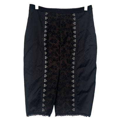 MOSCHINO MESH AND LACE SATIN PENCIL SKIRT