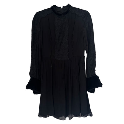 LACE AND VELVET BLACK LONG SLEVE DRESS