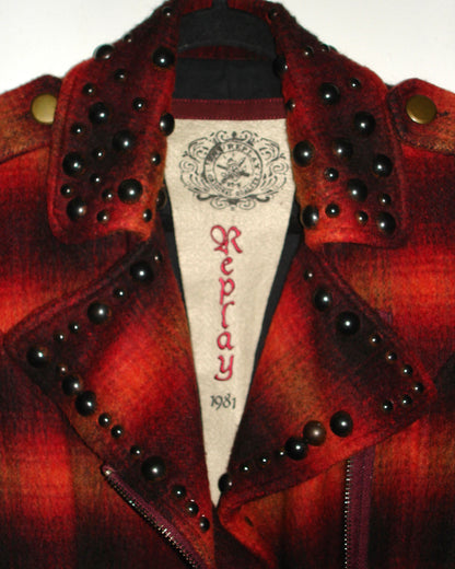 REPLAY SHORT BELTED TARTAN JACKET