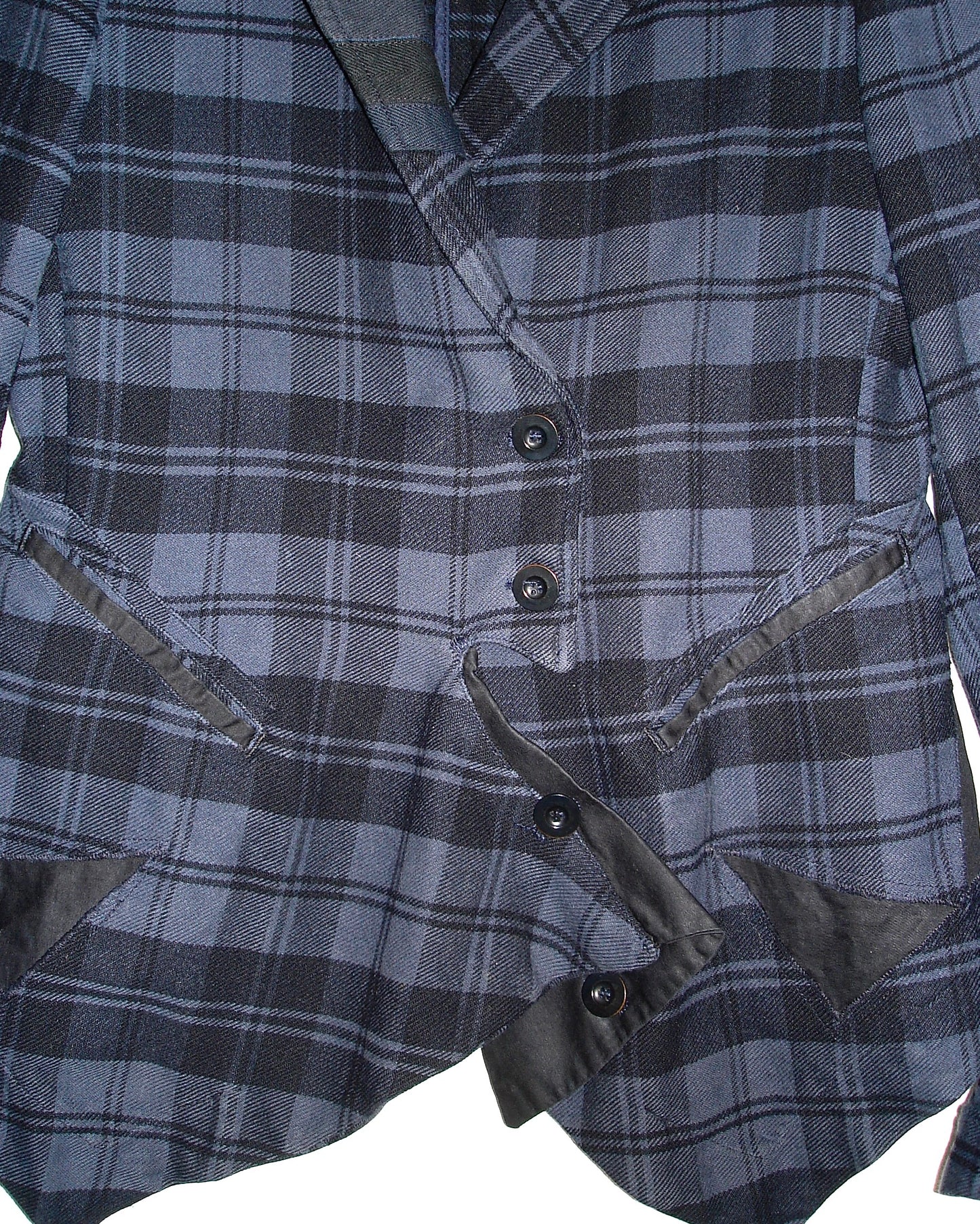 MARITHE FRANCOIS GIRBAUD BLUE ASYMMETRICAL TARTAN BLAZER