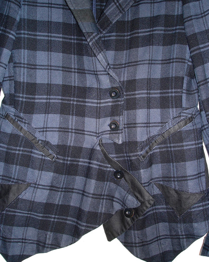 MARITHE FRANCOIS GIRBAUD BLUE ASYMMETRICAL TARTAN BLAZER