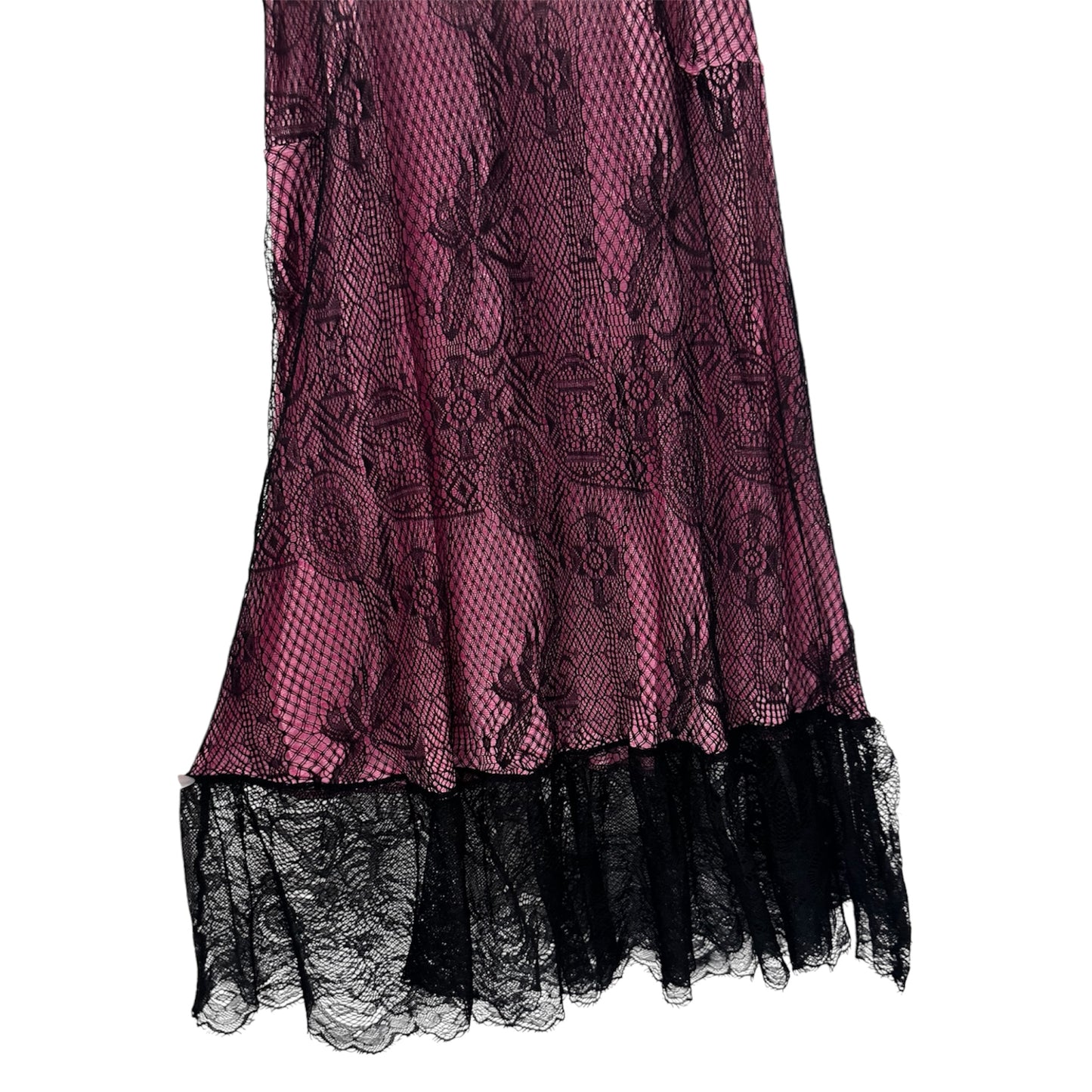 CHRISTIAN LACROIX FULL BLACK & PINK FLUID LACE DRESS