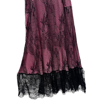 CHRISTIAN LACROIX FULL BLACK & PINK FLUID LACE DRESS