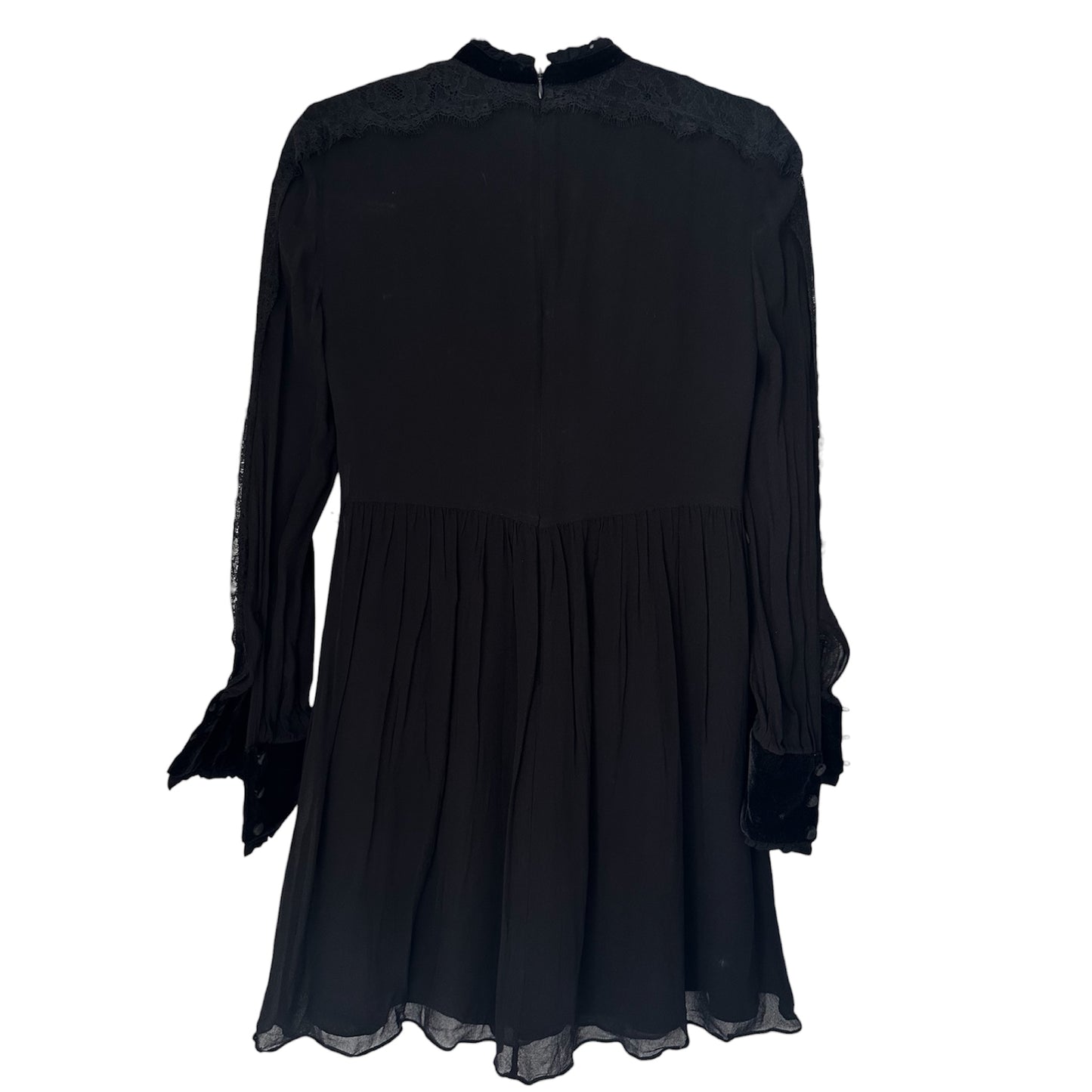LACE AND VELVET BLACK LONG SLEVE DRESS