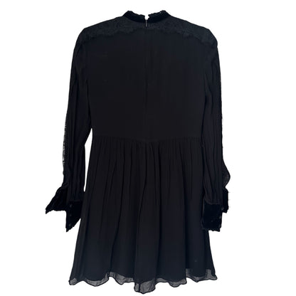 LACE AND VELVET BLACK LONG SLEVE DRESS