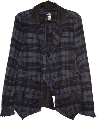 MARITHE FRANCOIS GIRBAUD BLUE ASYMMETRICAL TARTAN BLAZER