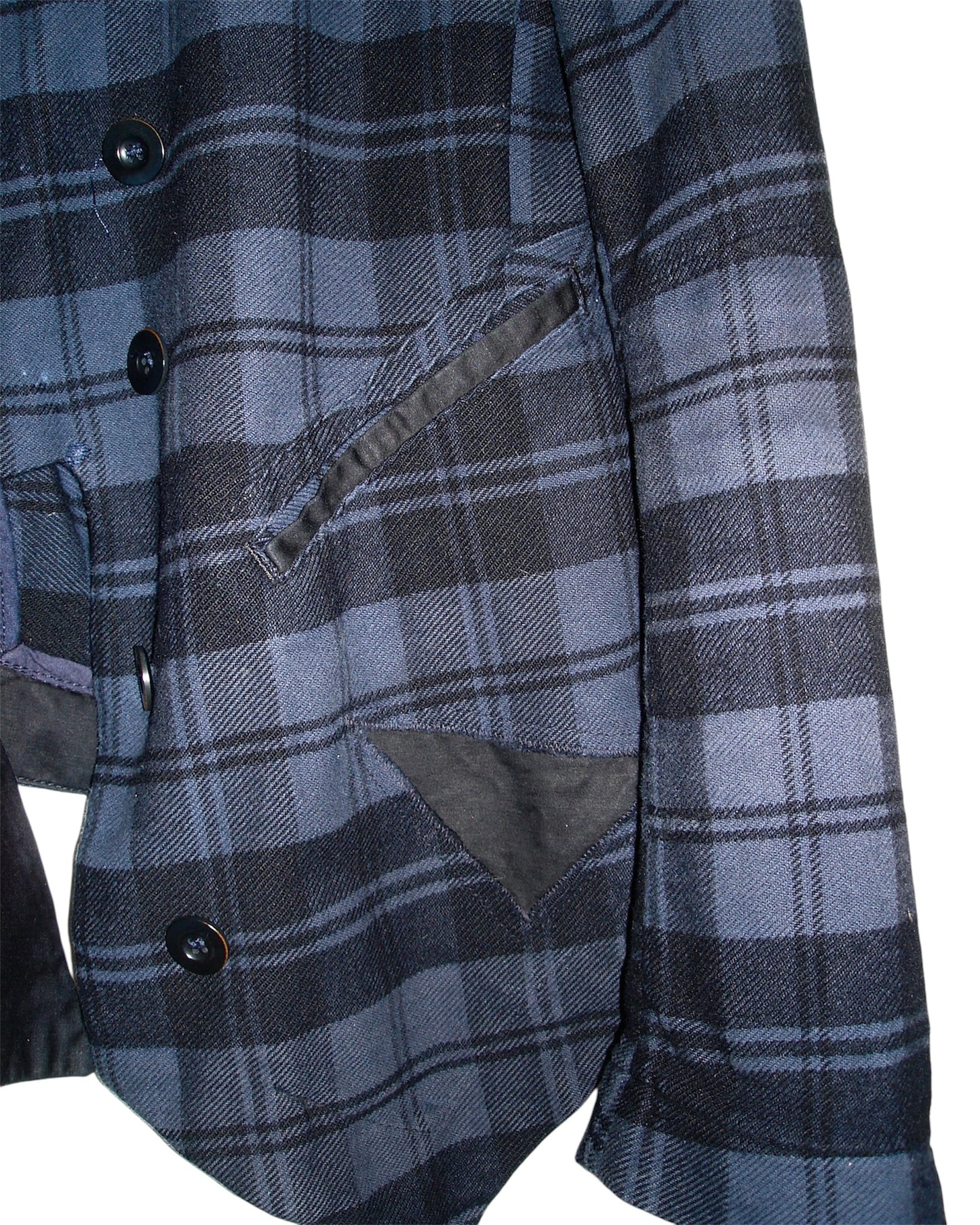 MARITHE FRANCOIS GIRBAUD BLUE ASYMMETRICAL TARTAN BLAZER