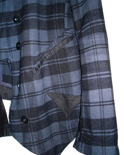 MARITHE FRANCOIS GIRBAUD BLUE ASYMMETRICAL TARTAN BLAZER