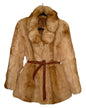 LEATHER BELTED RABBIT VINTAGE FUR COAT