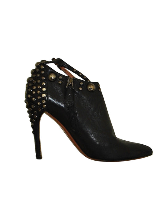 ALAÏA LEATHER STILETTO STUDDED ANKLE STARP BOOTIES