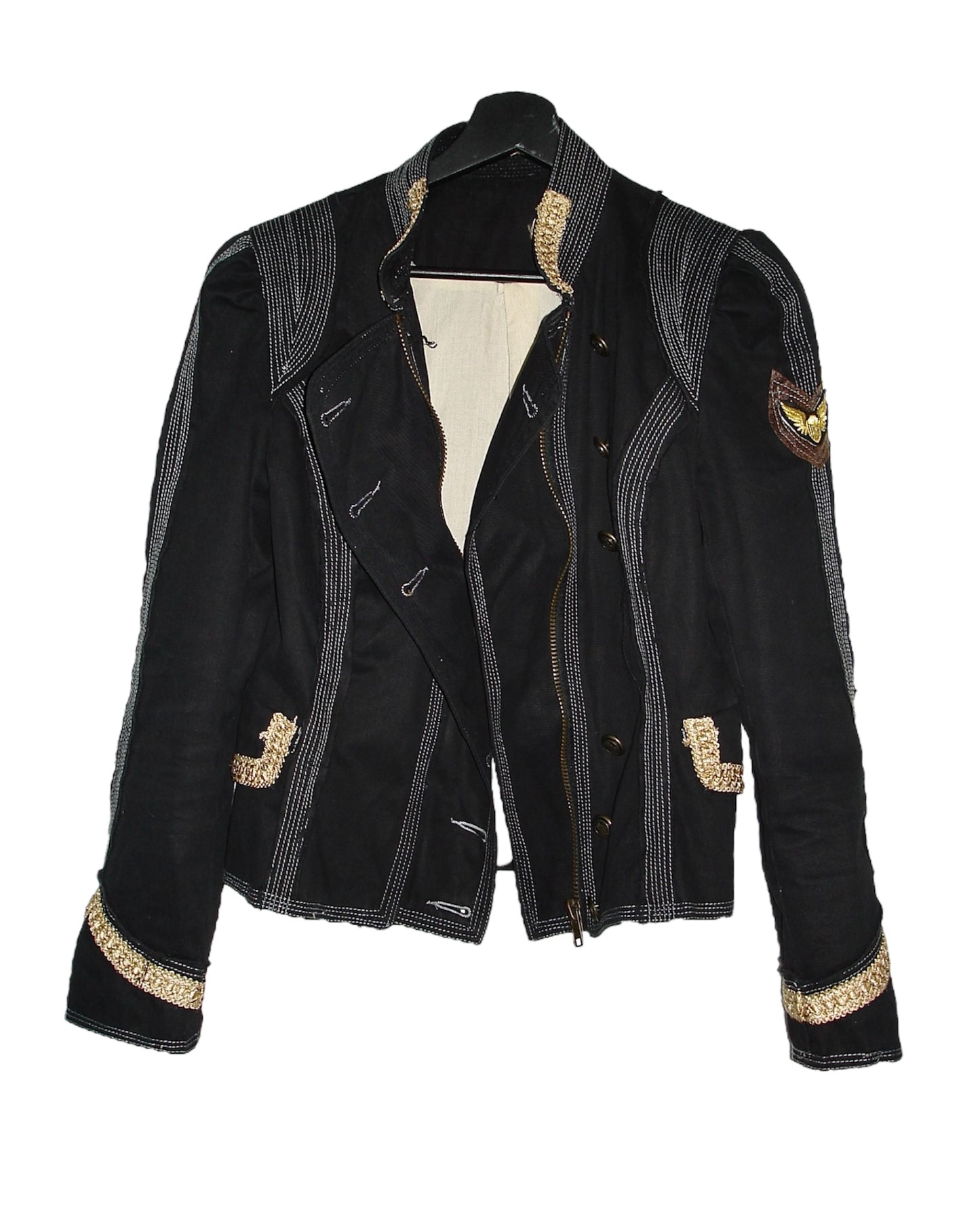 EMBROIDERED UNFINISHED MILITARY JACKET EFFECT