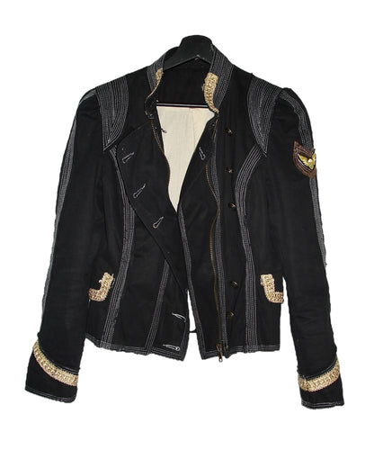 EMBROIDERED UNFINISHED MILITARY JACKET EFFECT
