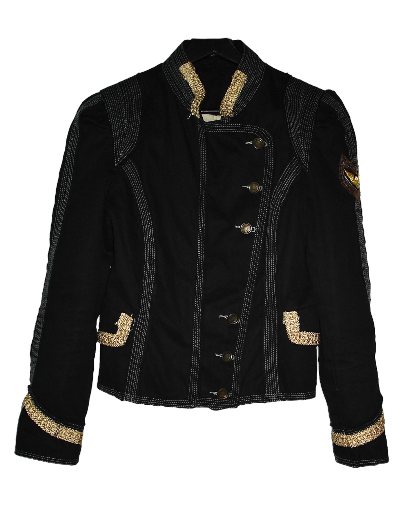 EMBROIDERED UNFINISHED MILITARY JACKET EFFECT
