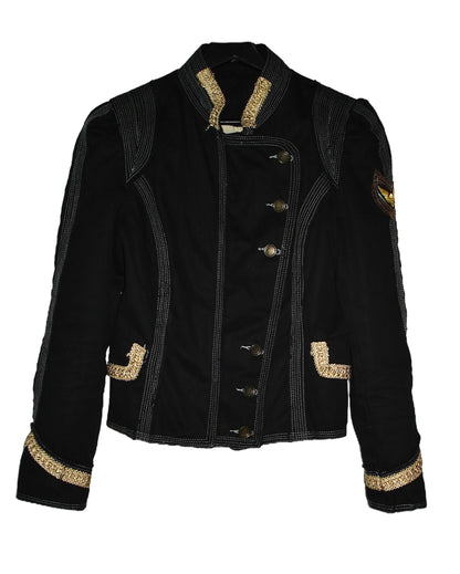 EMBROIDERED UNFINISHED MILITARY JACKET EFFECT
