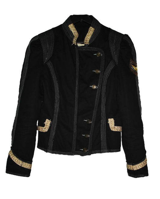 EMBROIDERED UNFINISHED MILITARY JACKET EFFECT
