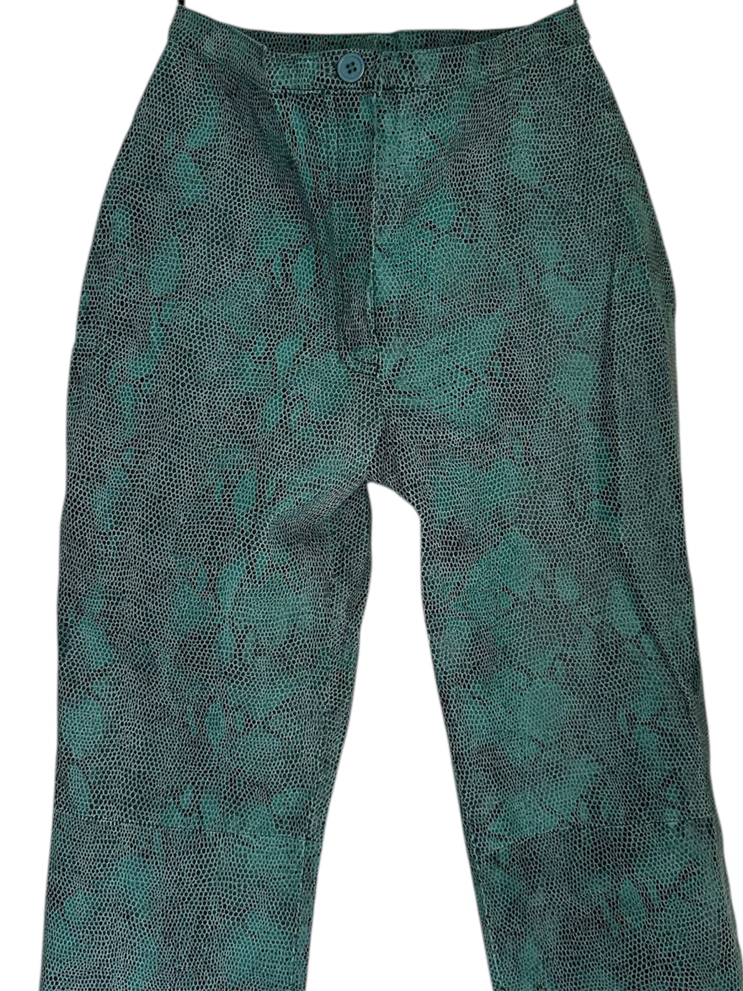 PYTHON EFFECT LEATHER GREEN PANT
